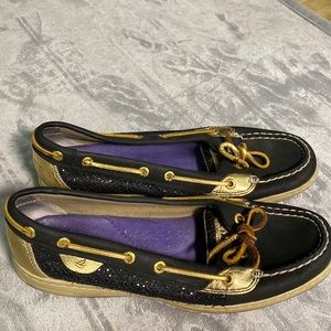 Women’s Sperry’s black sparkle and gold sz 9.5
